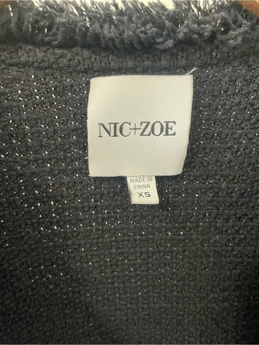 NIC+ZOE Black Fringed Knit Blazer Jacket